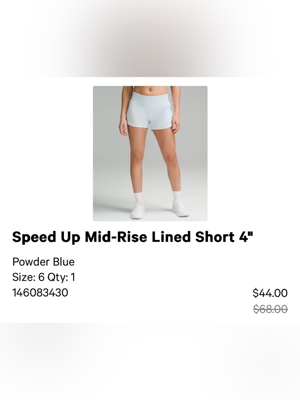 Lululemon Speed Up Mid Rise 4" Short Sz 6